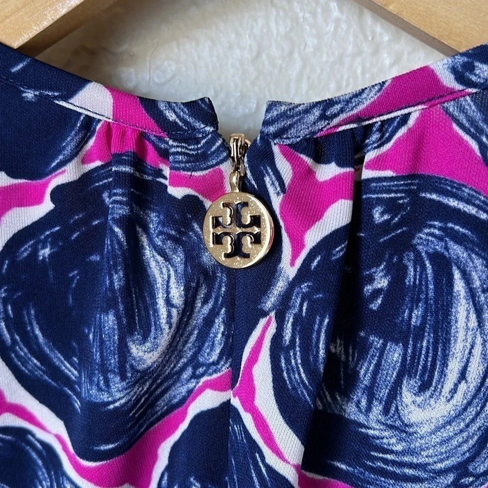 Tory Burch navy and purple printed belted  dress